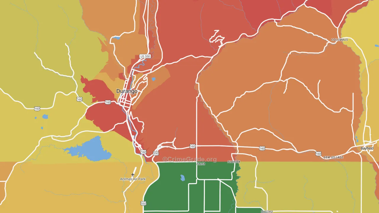 La Plata County, CO Map of Robbery Rates
