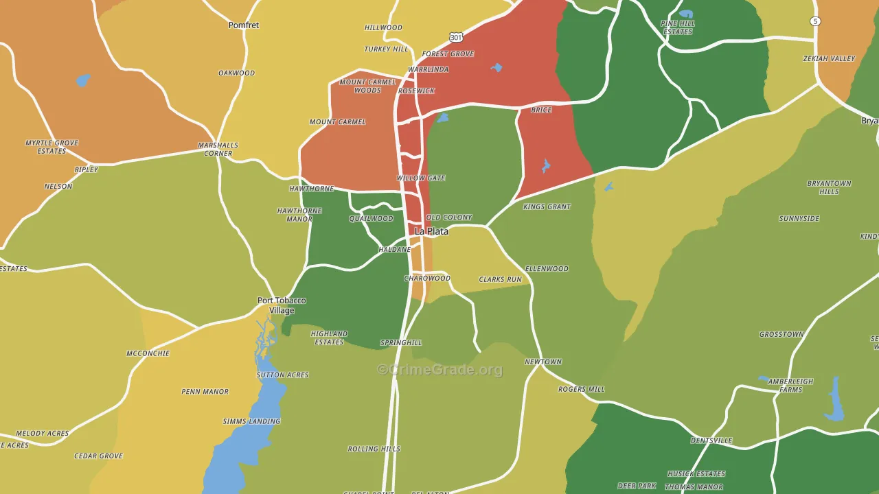 La Plata, MD Map of Robbery Rates