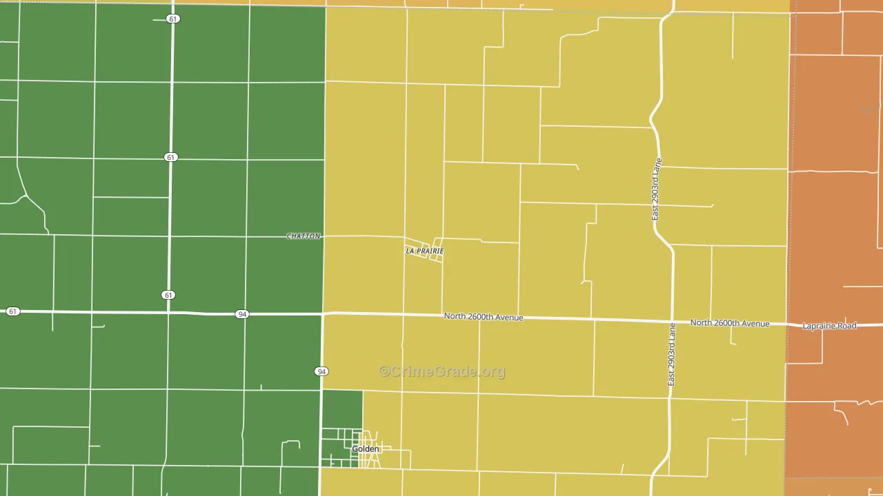 La Prairie, IL Map of Robbery Rates