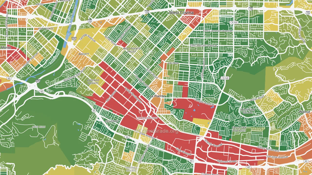 La Puente, CA Map of Robbery Rates