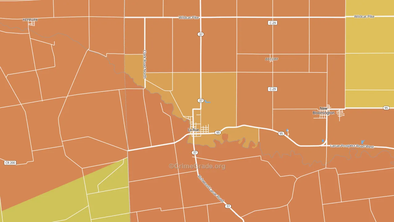 La Rue, OH Map of Robbery Rates