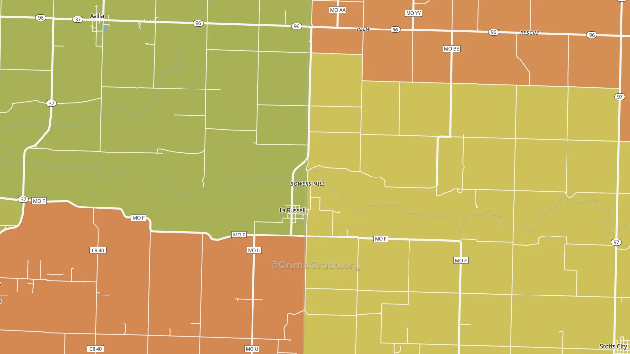La Russell, MO Map of Robbery Rates