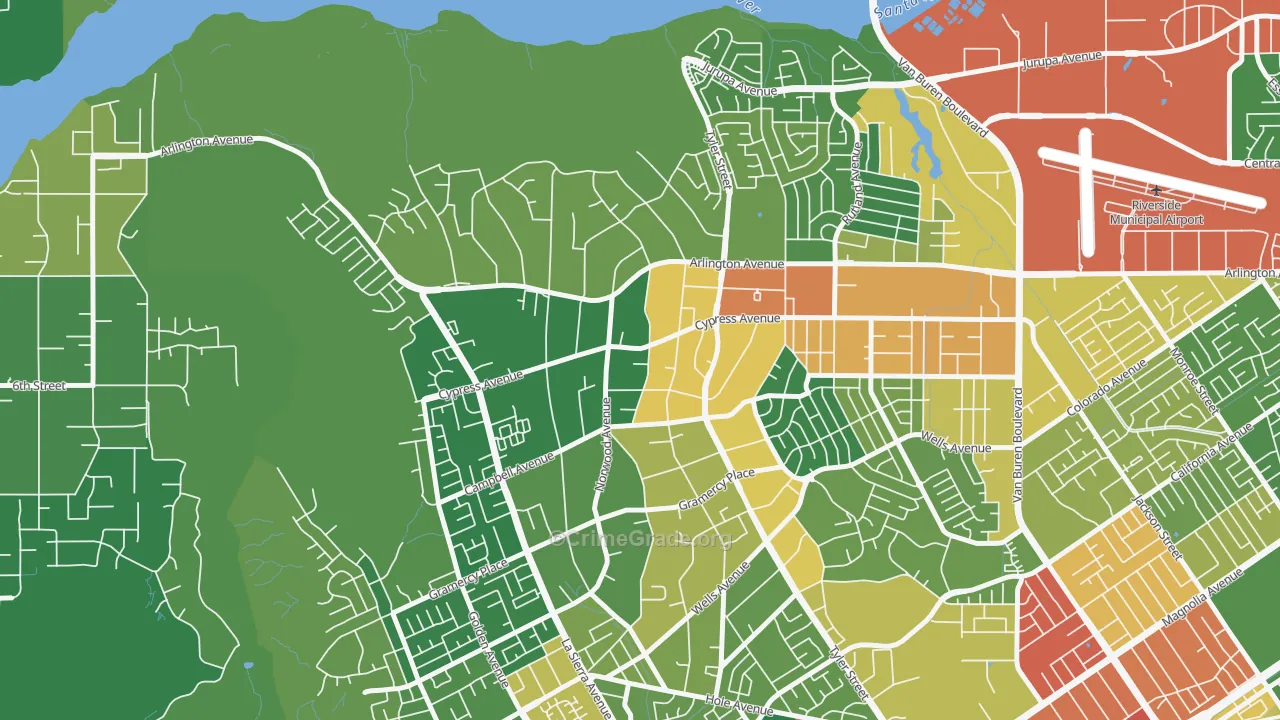 La Sierra Acres, Riverside, CA Map of Robbery Rates