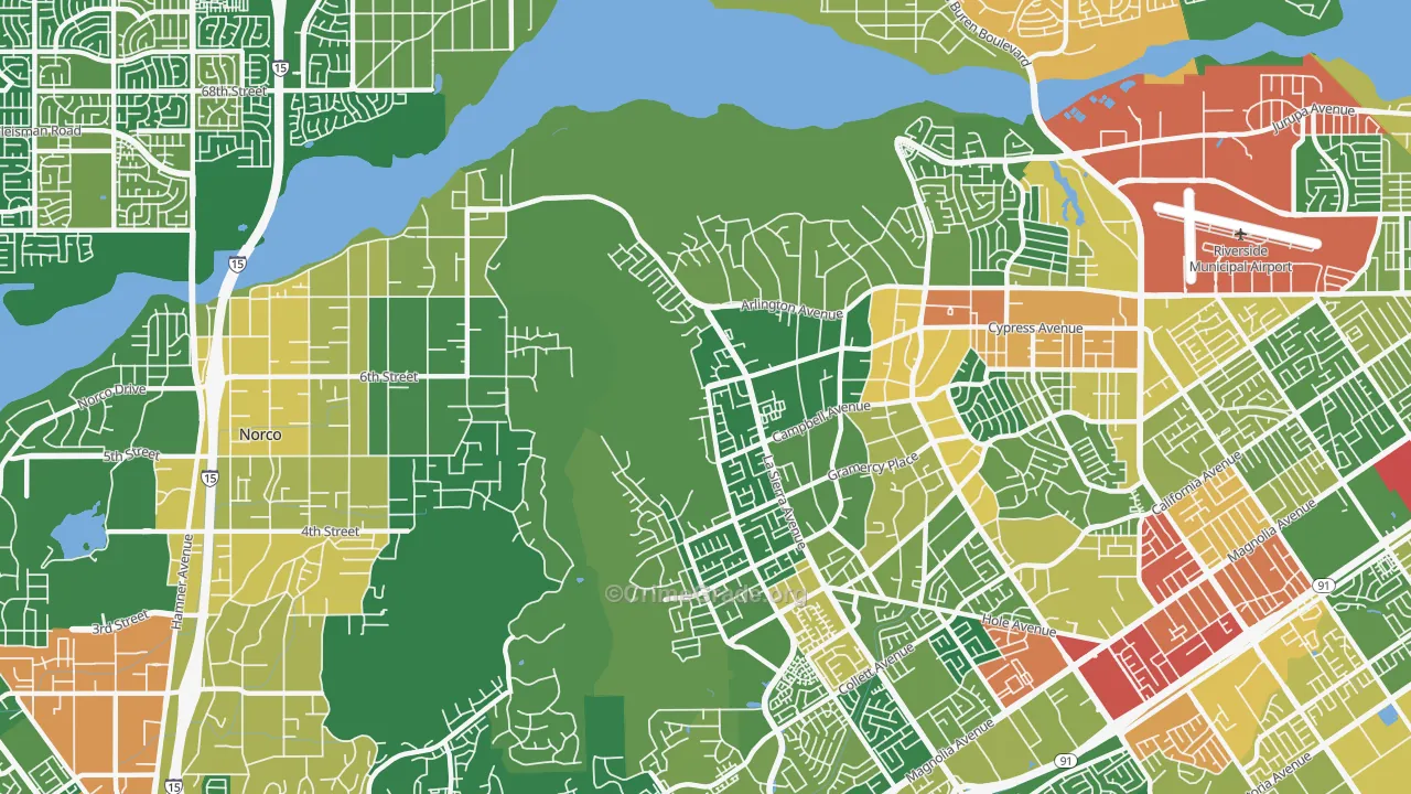 La Sierra Hills, Riverside, CA Map of Robbery Rates
