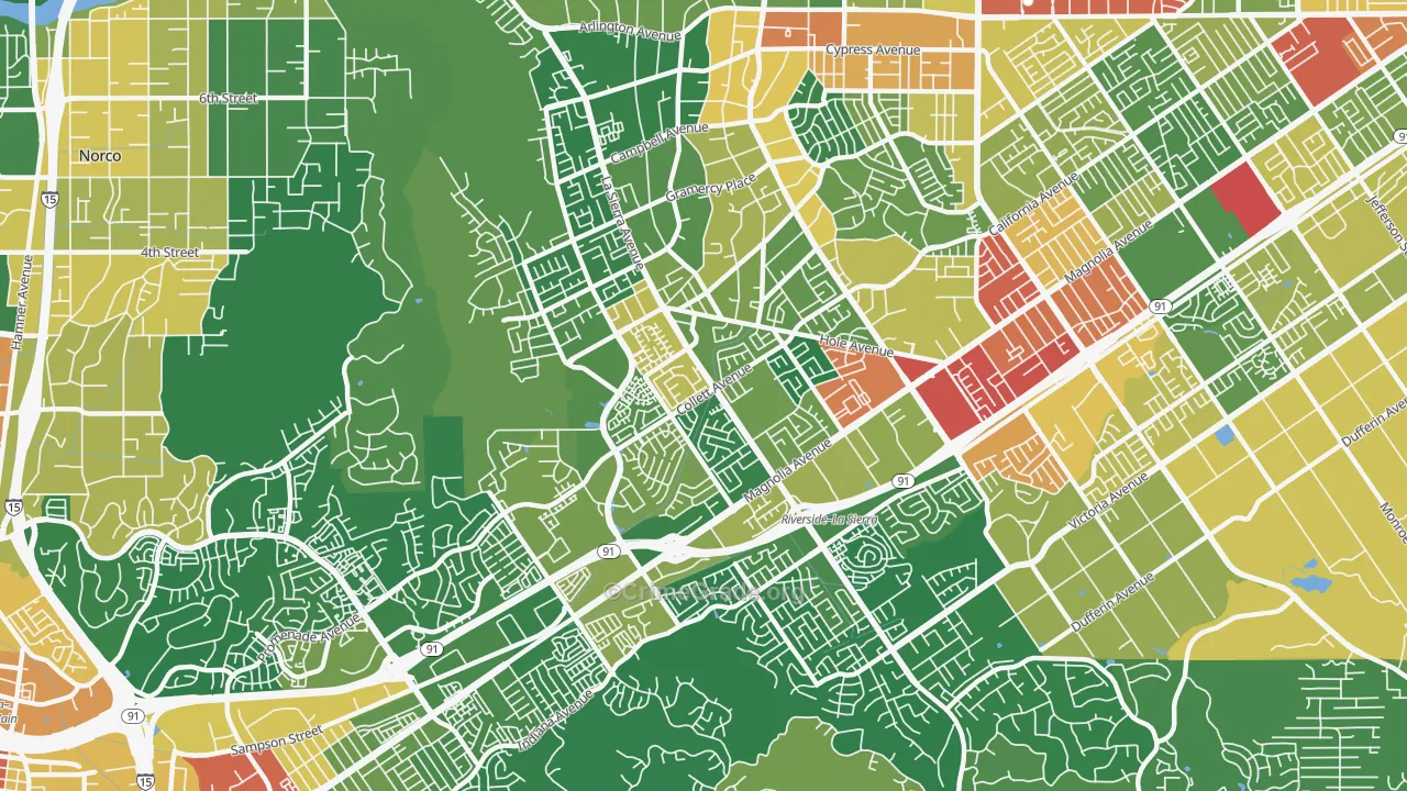 La Sierra, Riverside, CA Map of Robbery Rates