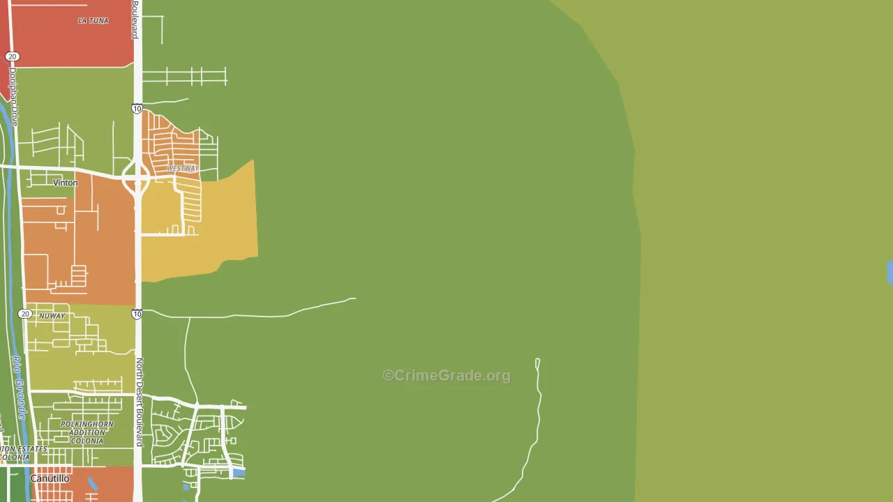 La Tuna, TX Map of Robbery Rates