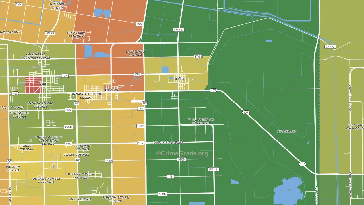 La Villa, TX Map of Robbery Rates