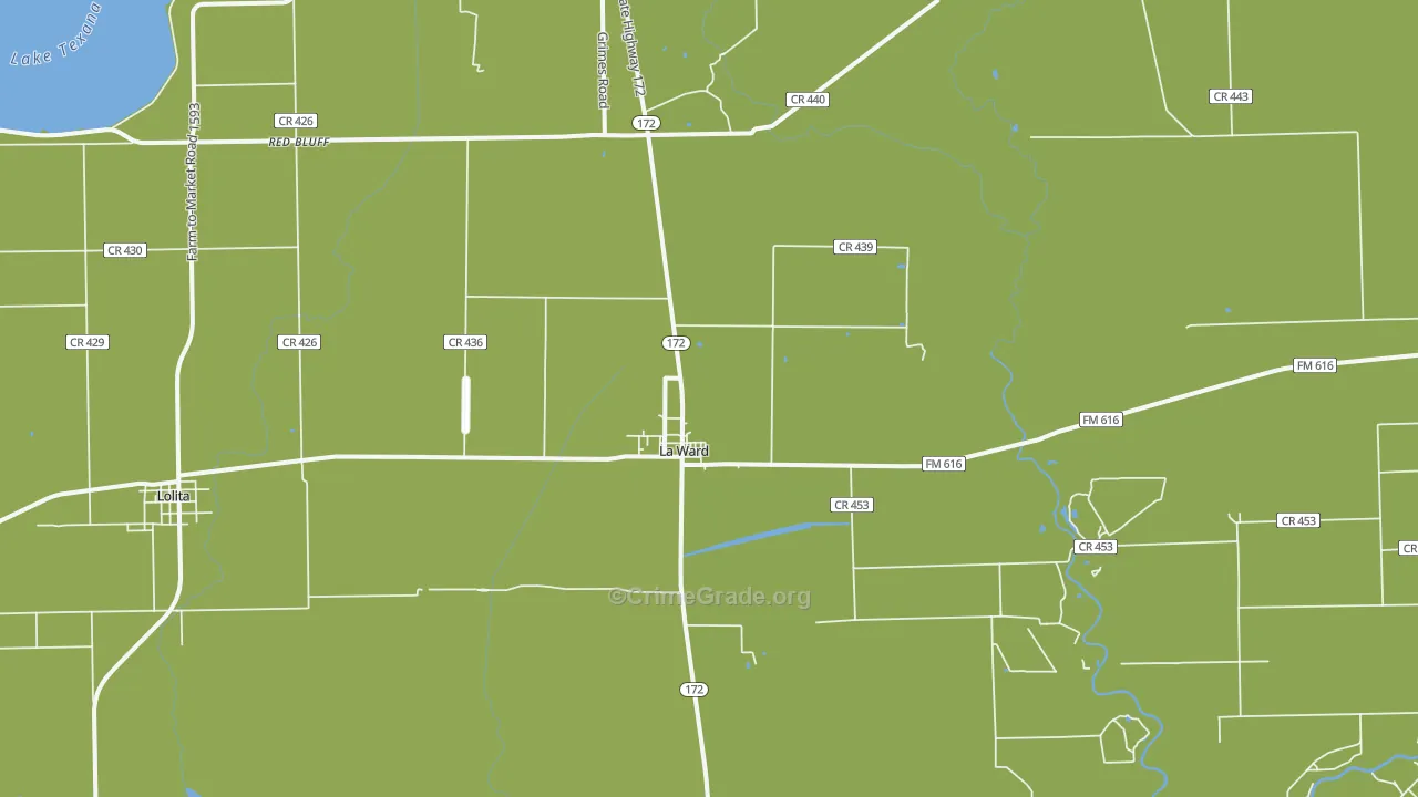 La Ward, TX Map of Robbery Rates