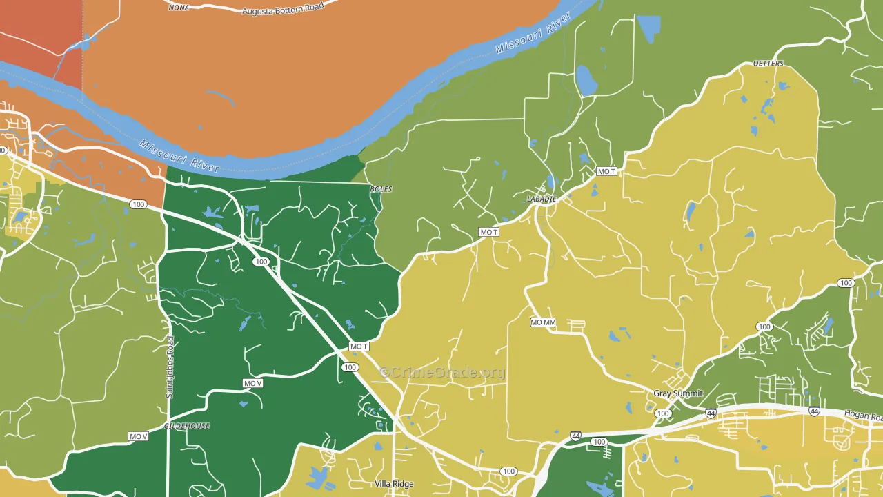 Labadie, MO Map of Robbery Rates