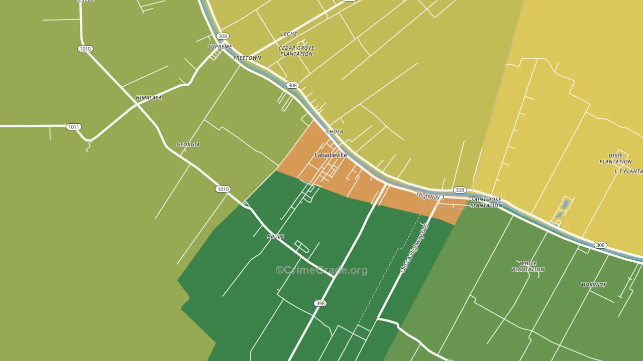 Labadieville, LA Map of Robbery Rates