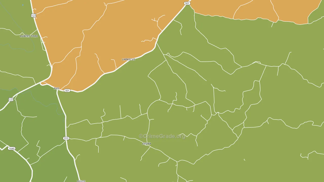 Labascus, KY Map of Robbery Rates
