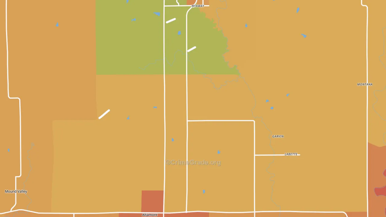 Labette County, KS Map of Robbery Rates