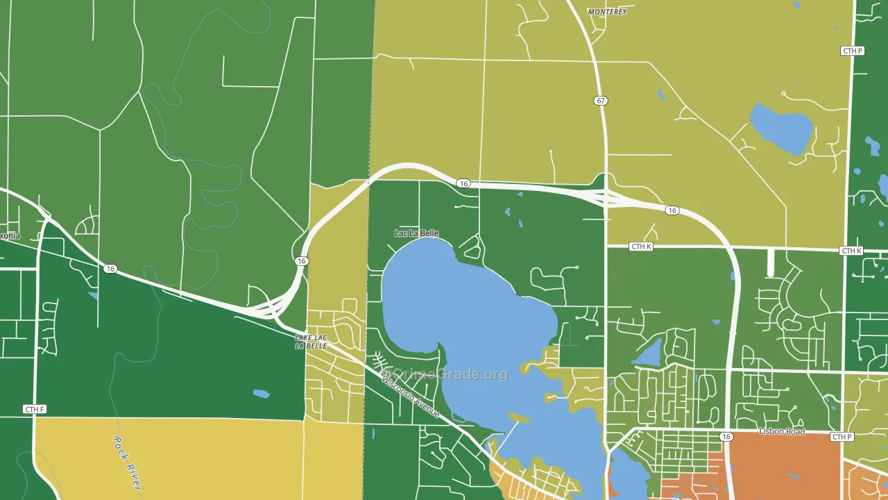 Lac La Belle, WI Map of Robbery Rates