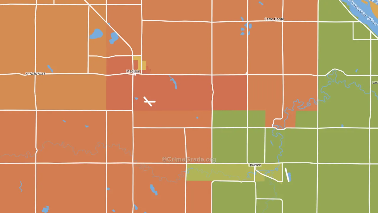 Lac qui Parle County, MN Map of Robbery Rates