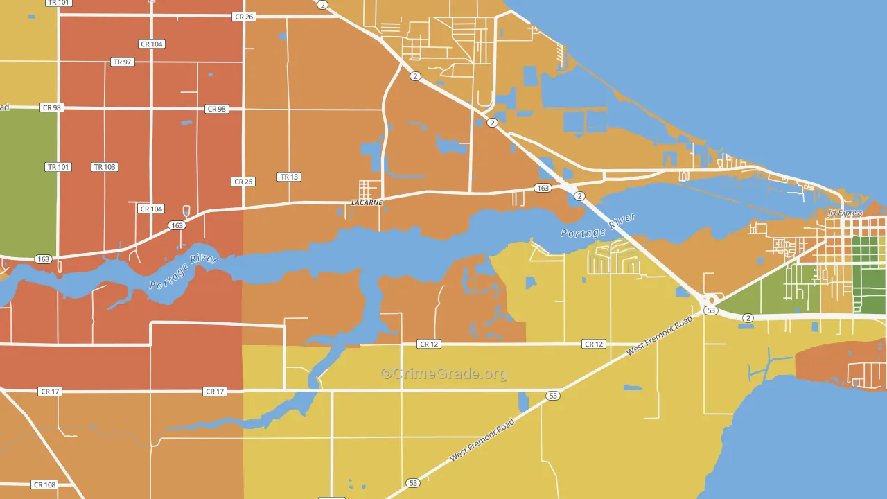 Lacarne, OH Map of Robbery Rates