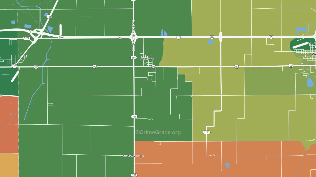 Lacassine, LA Map of Robbery Rates