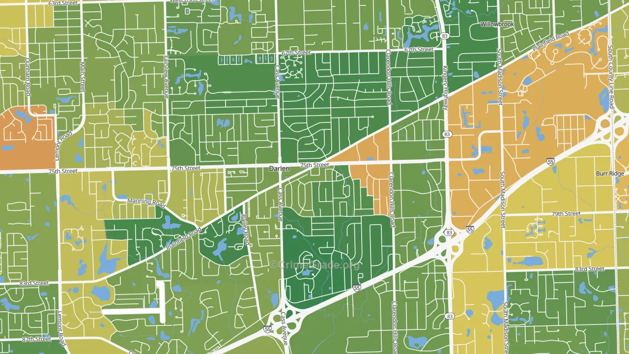 Lace, Darien, IL Map of Robbery Rates