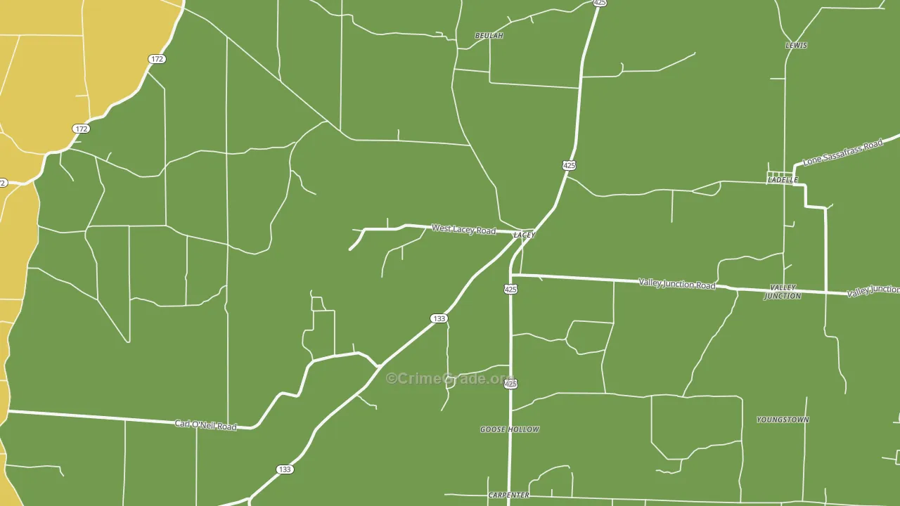 Lacey, AR Map of Robbery Rates