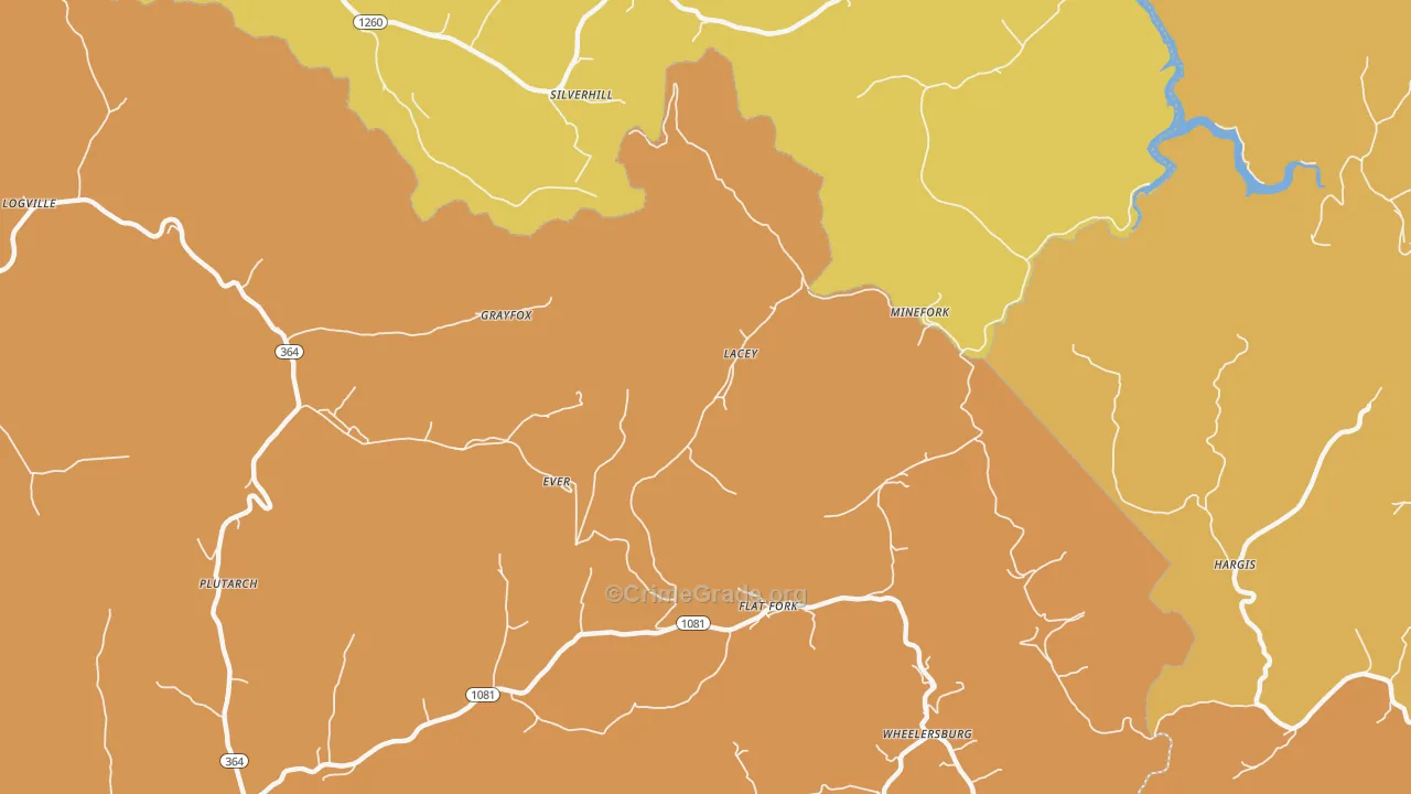 Lacey, KY Map of Robbery Rates