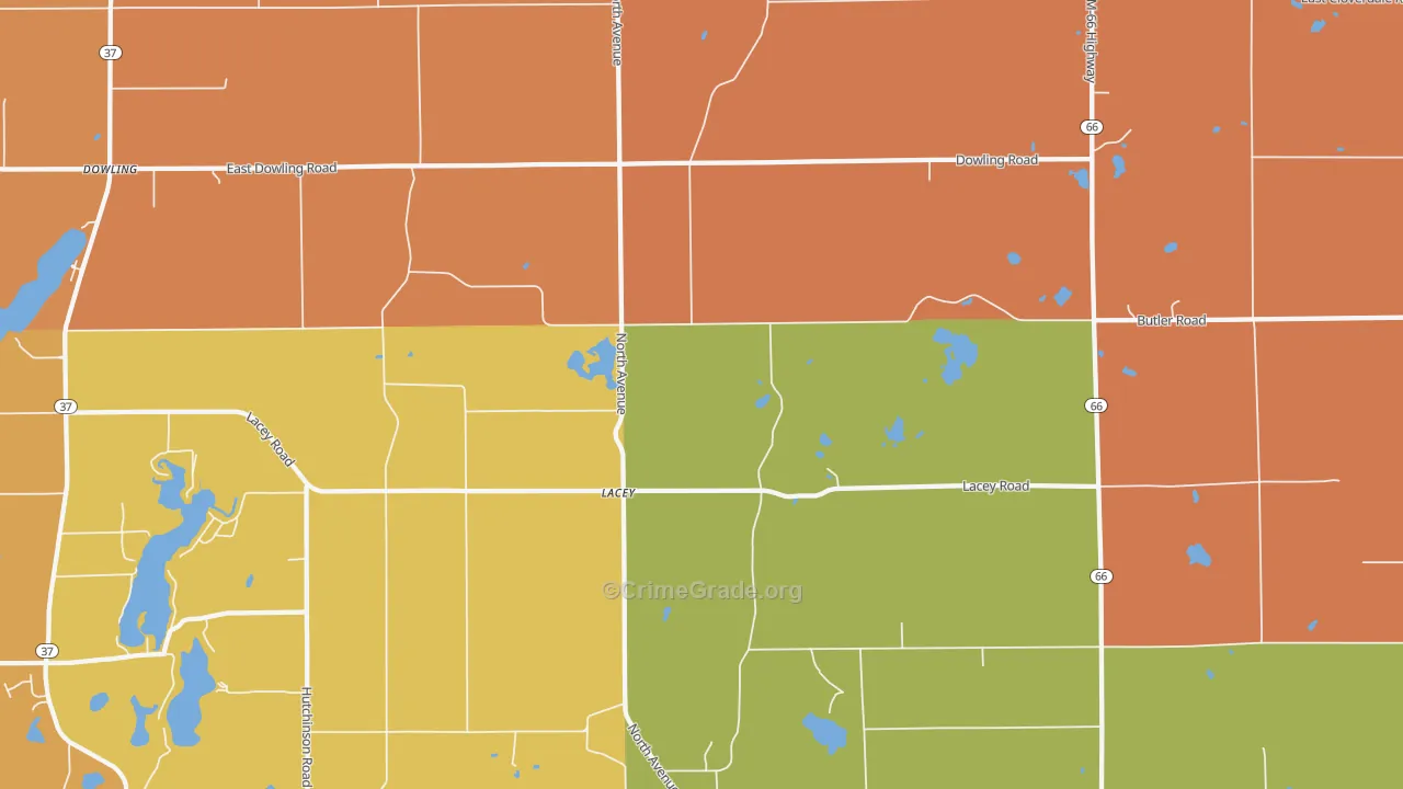 Lacey, MI Map of Robbery Rates