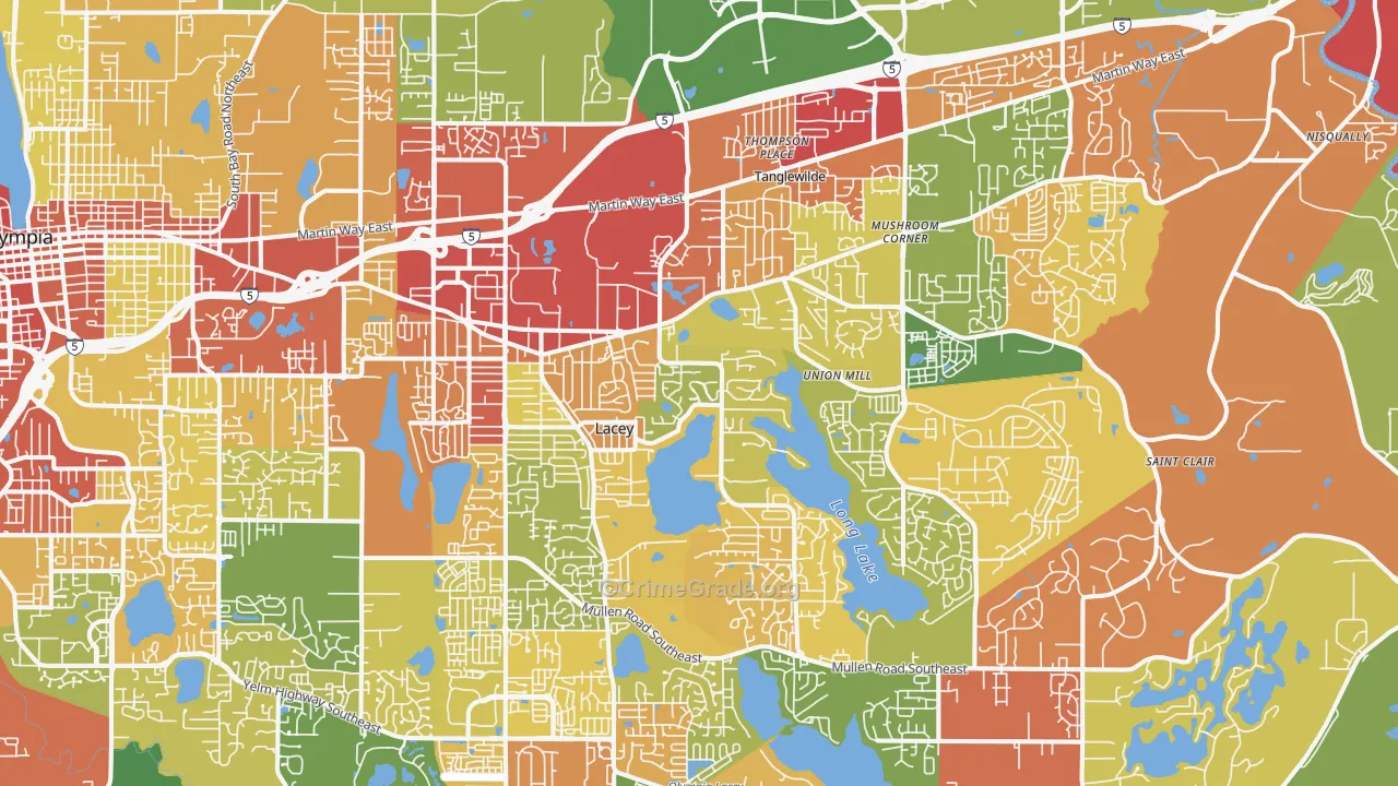 Lacey, WA Map of Robbery Rates