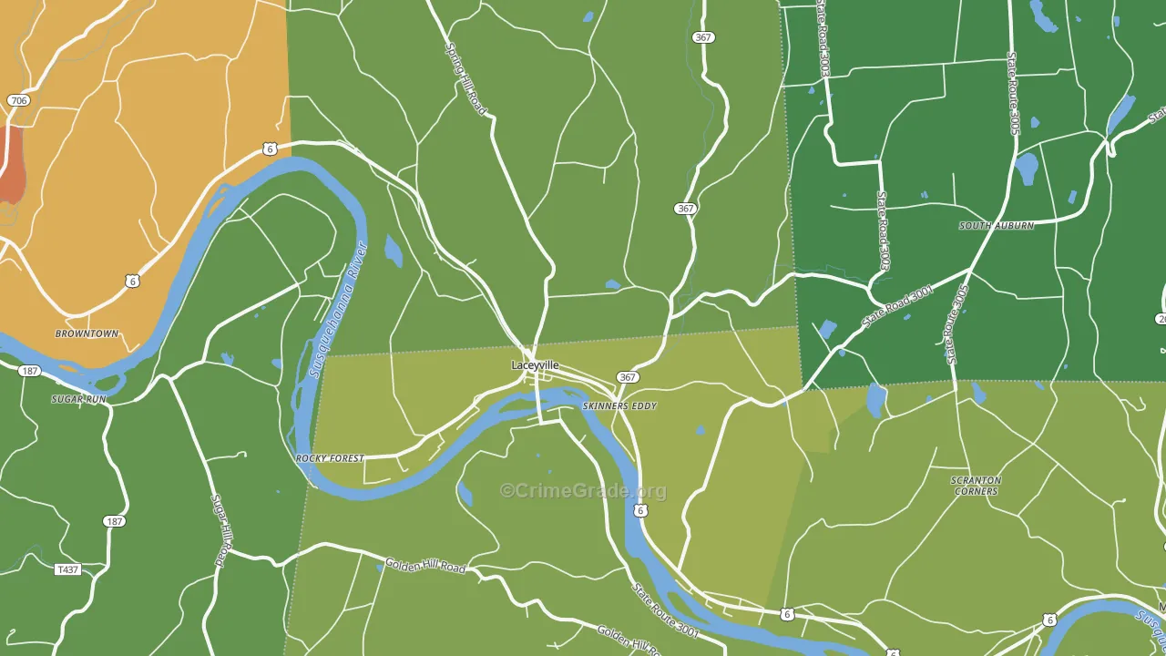 Laceyville, PA Map of Robbery Rates