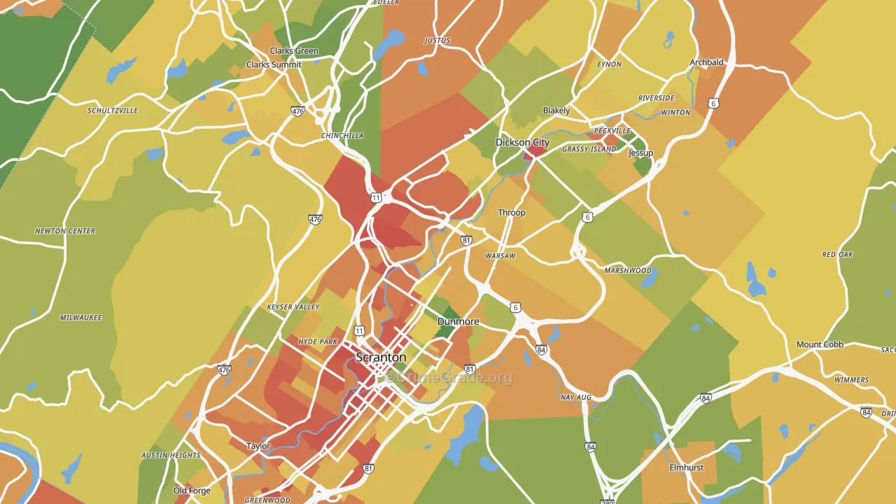 Lackawanna County, PA Map of Robbery Rates