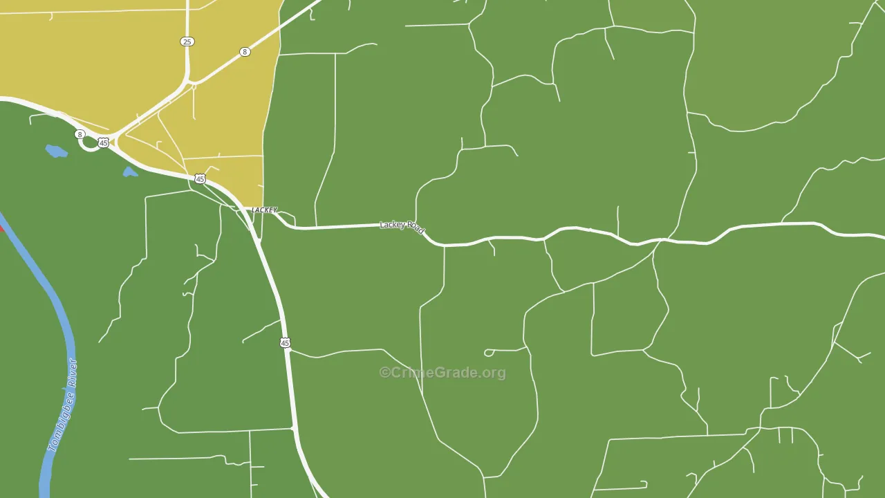 Lackey, MS Map of Robbery Rates