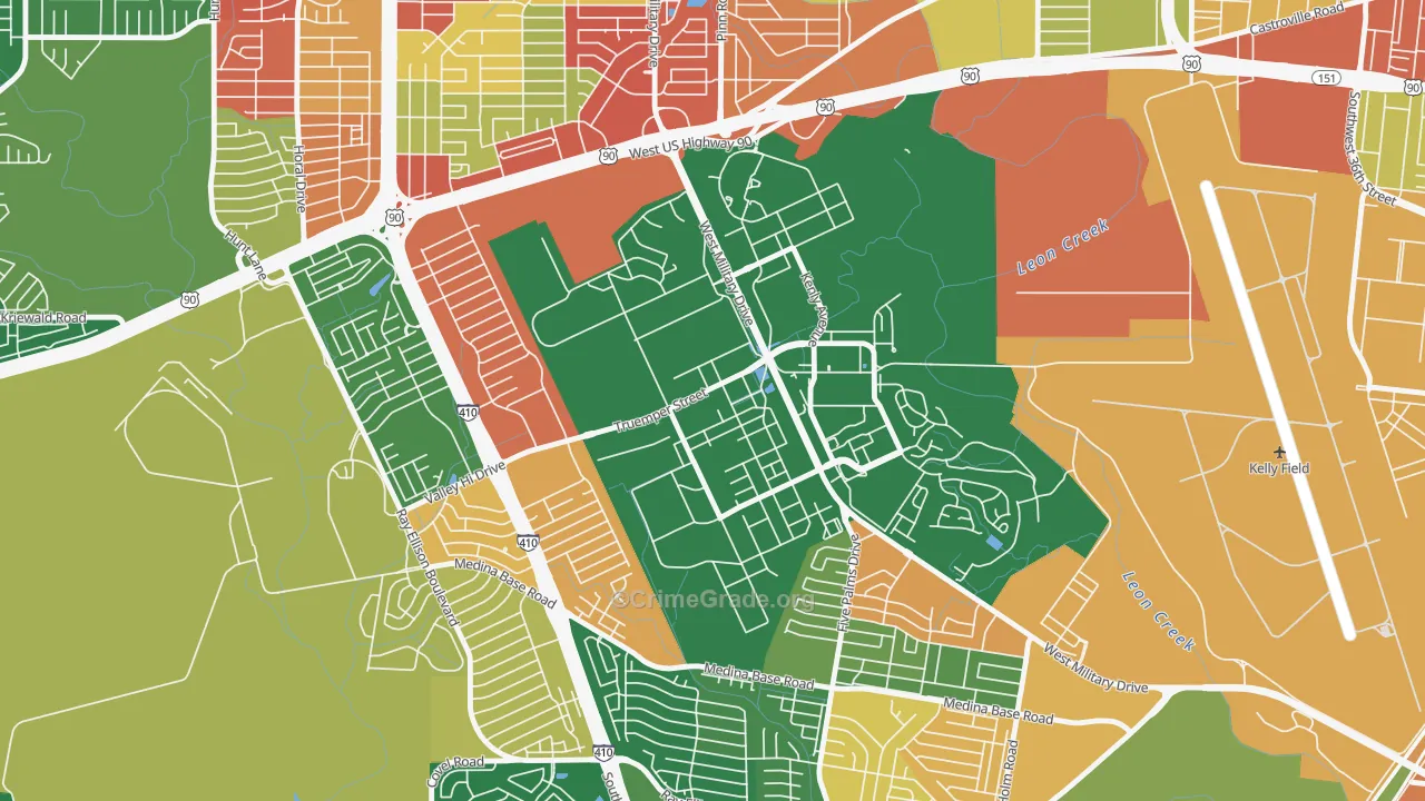 Lackland AFB, TX Map of Robbery Rates