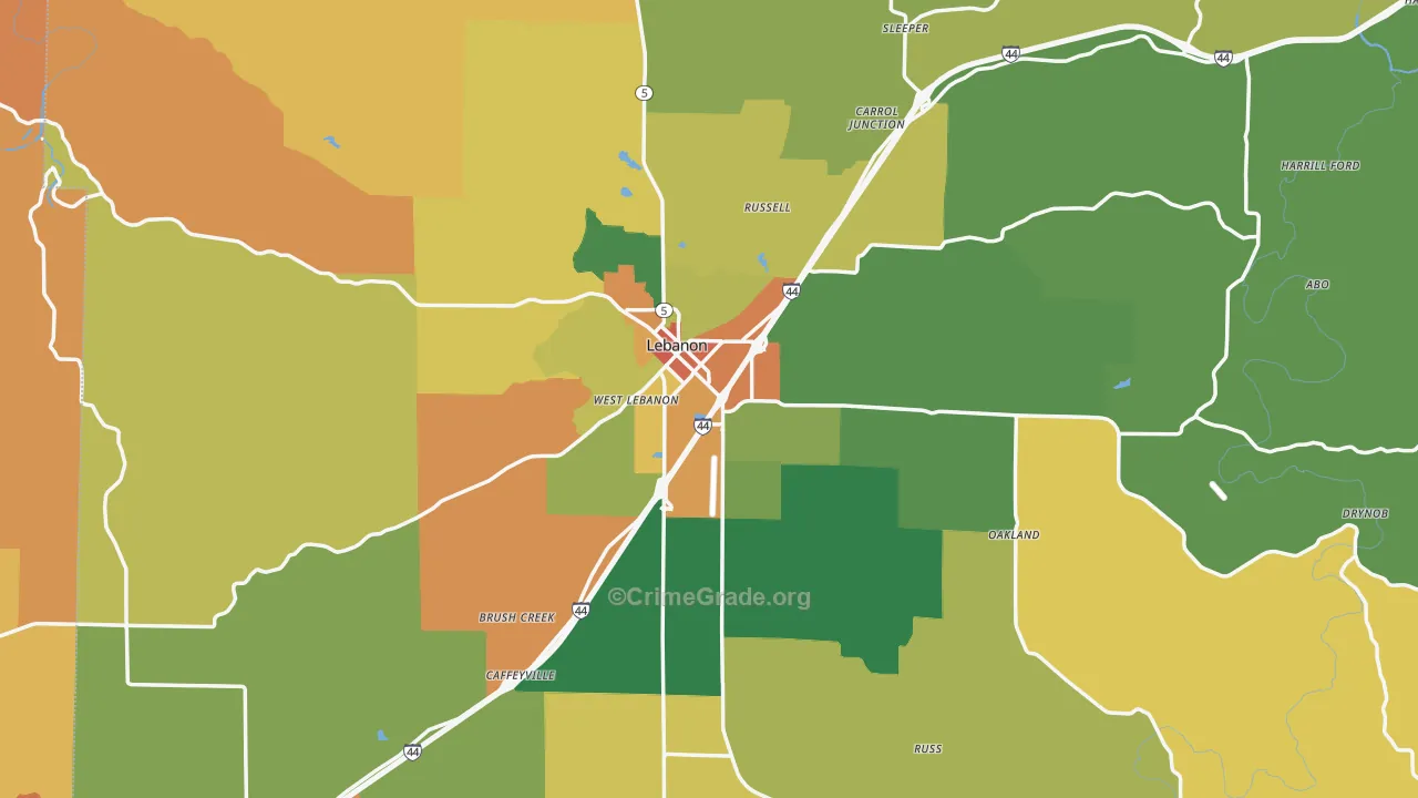 Laclede County, MO Map of Robbery Rates