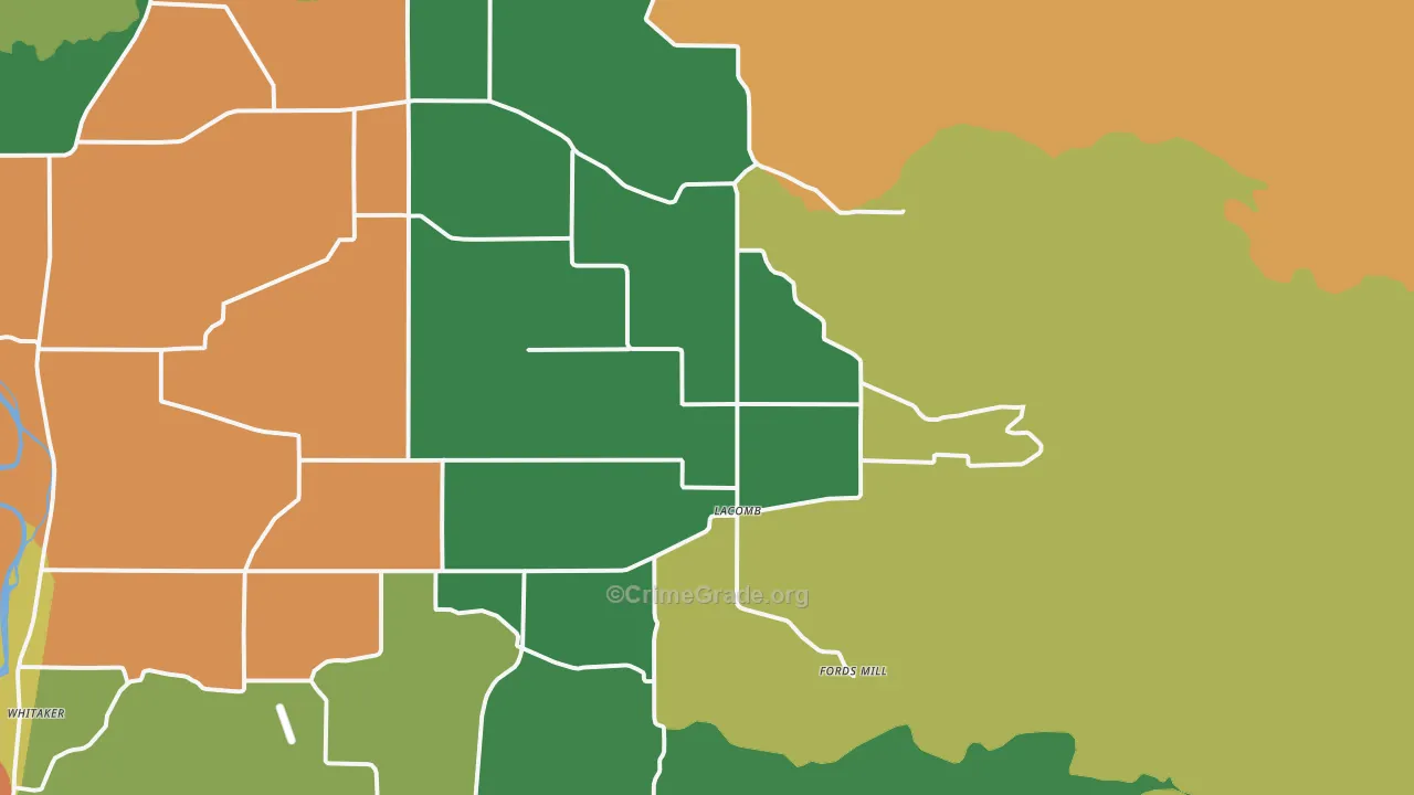 Lacomb, OR Map of Robbery Rates