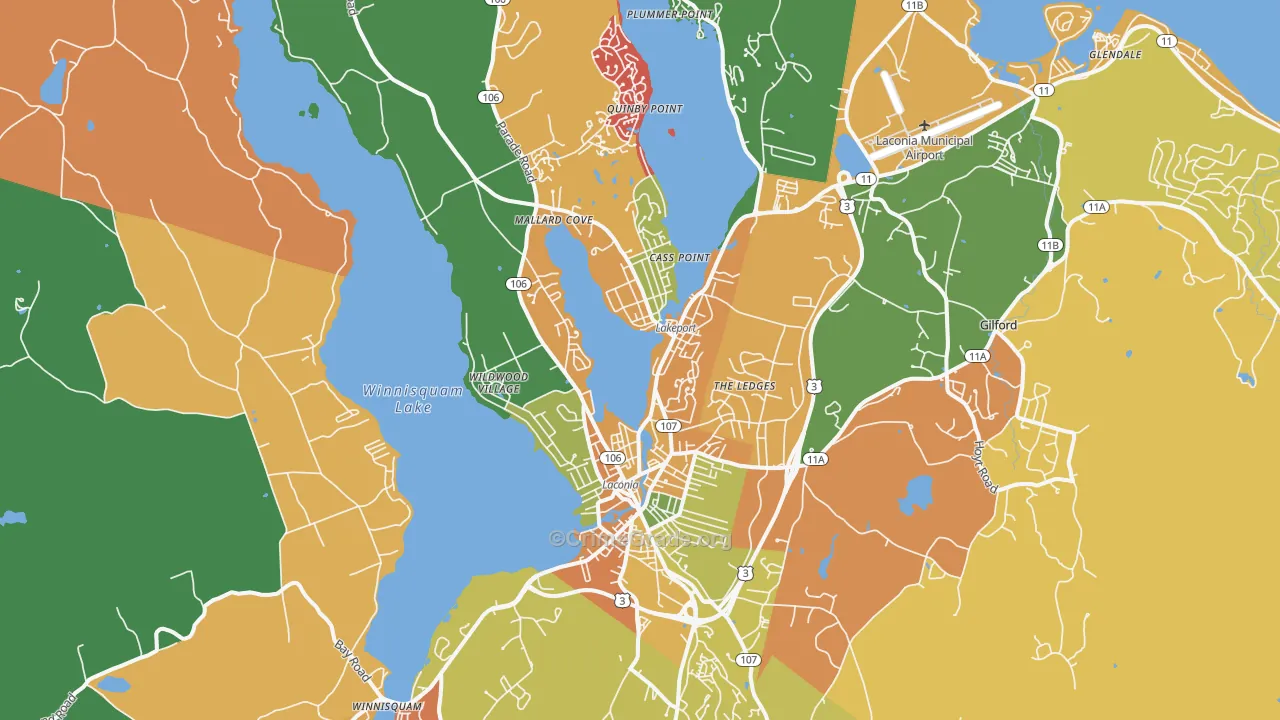 Laconia, NH Map of Robbery Rates