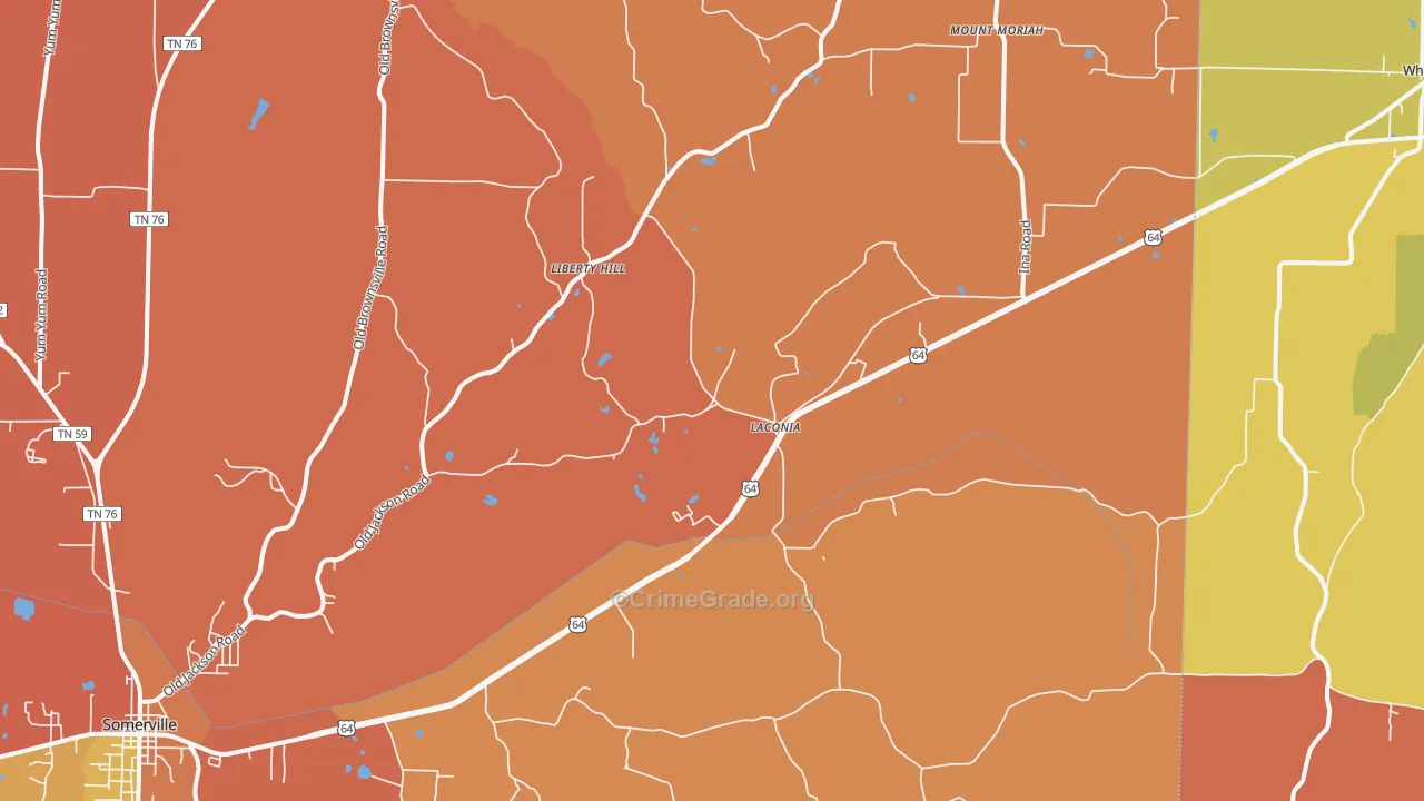 Laconia, TN Map of Robbery Rates