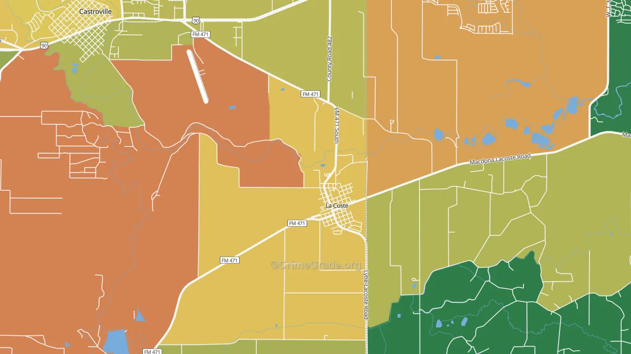 Lacoste, TX Map of Robbery Rates