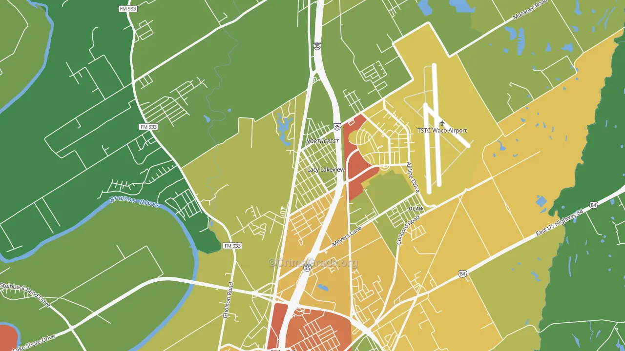 Lacy-Lakeview, TX Map of Robbery Rates
