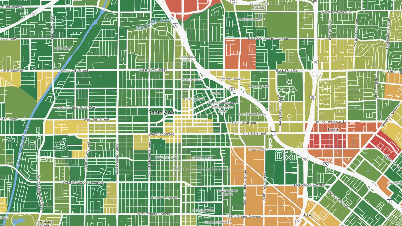 Lacy, Santa Ana, CA Map of Robbery Rates
