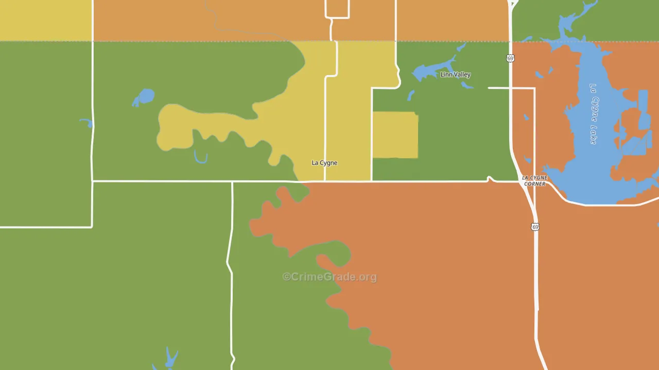 Lacygne, KS Map of Robbery Rates