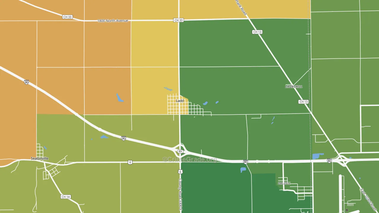 Ladd, IL Map of Robbery Rates