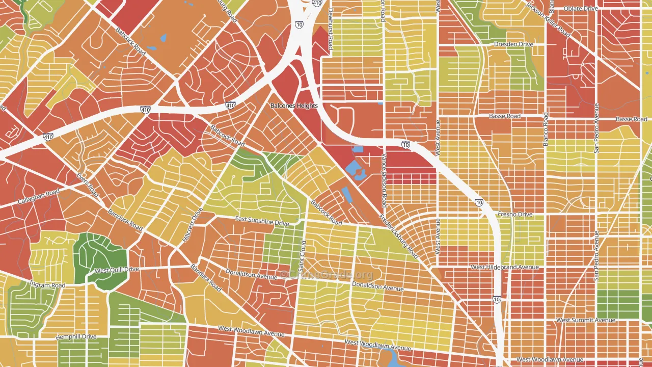 Laddie Place and North Wilson, San Antonio, TX Map of Robbery Rates