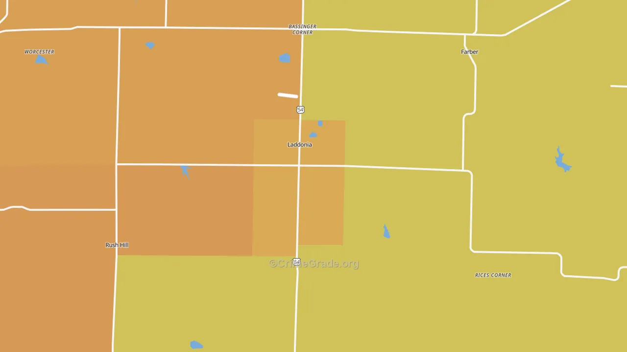 Laddonia, MO Map of Robbery Rates