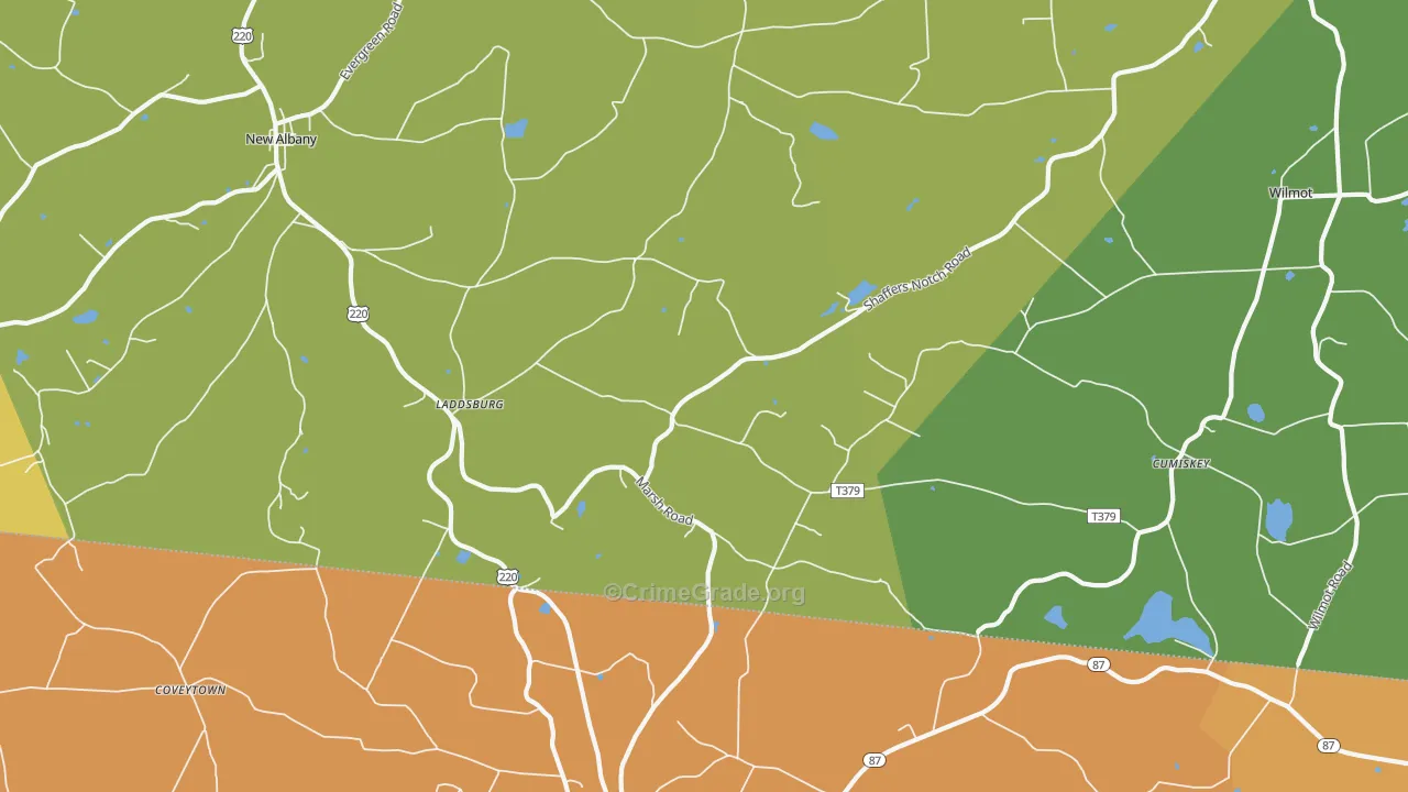 Laddsburg, PA Map of Robbery Rates