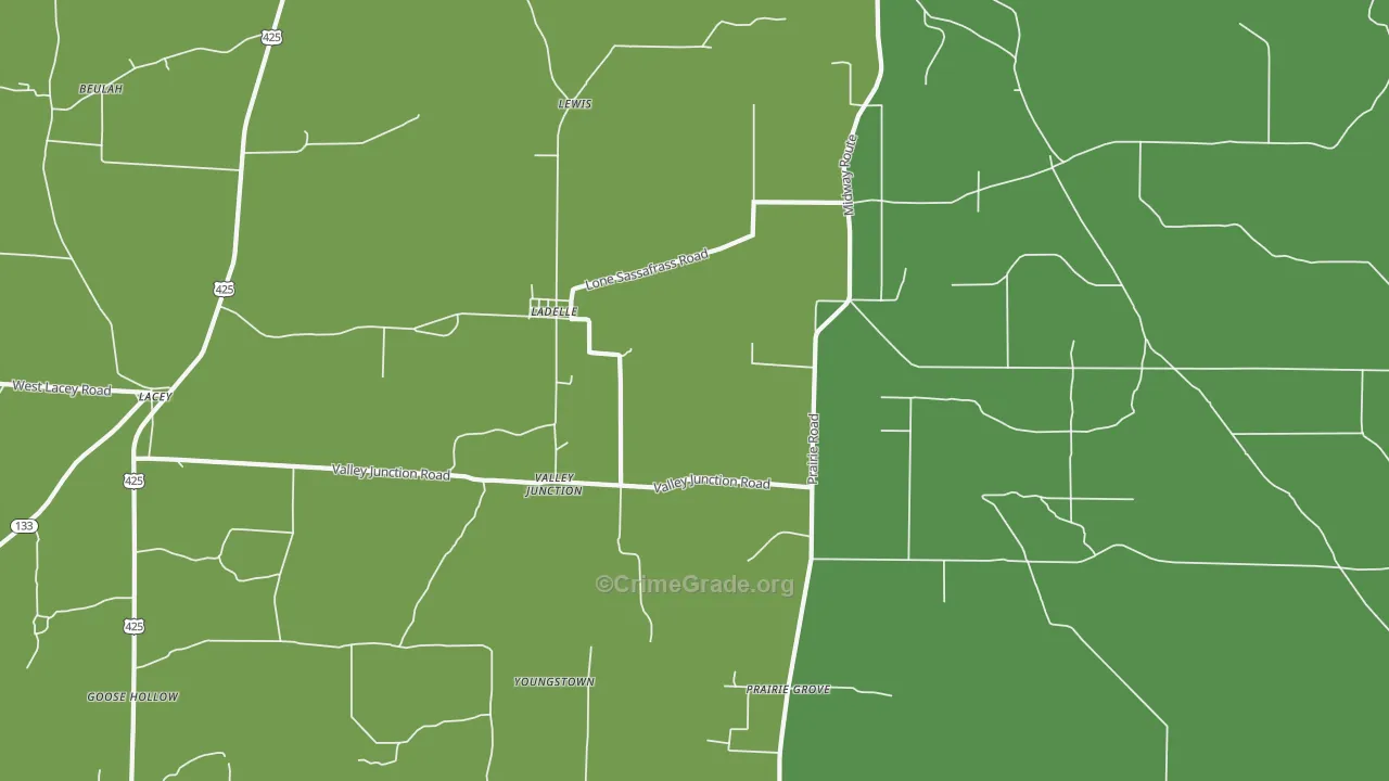 Ladelle, AR Map of Robbery Rates