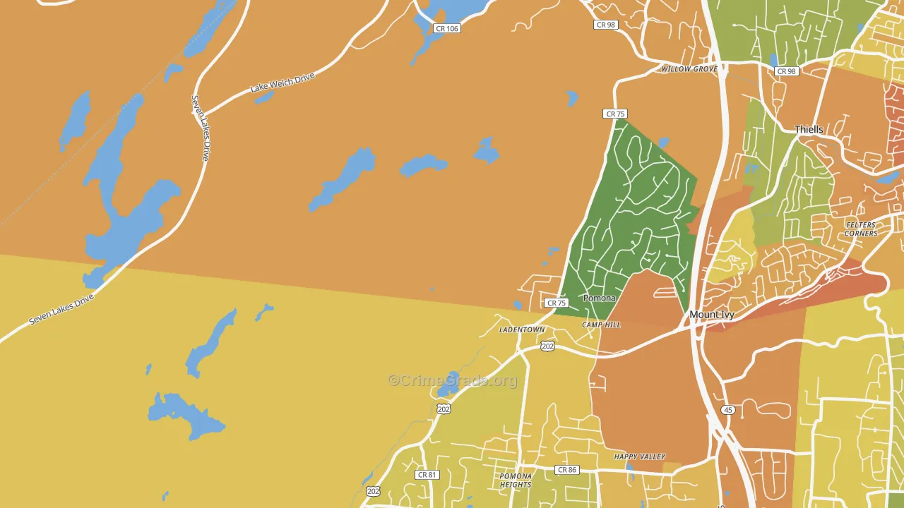Ladentown, NY Map of Robbery Rates