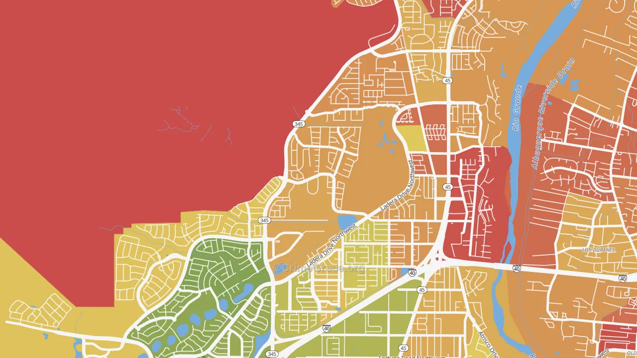 Ladera West, Albuquerque, NM Map of Robbery Rates
