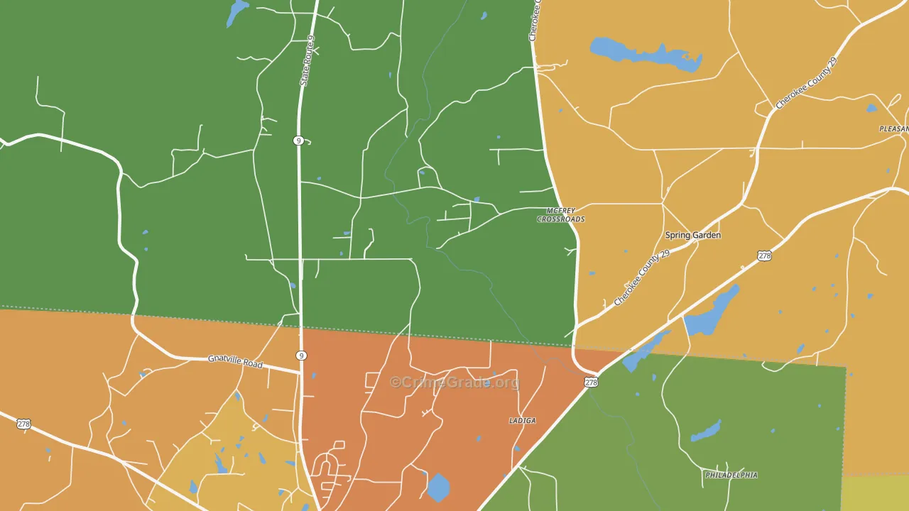 Ladiga, AL Map of Robbery Rates