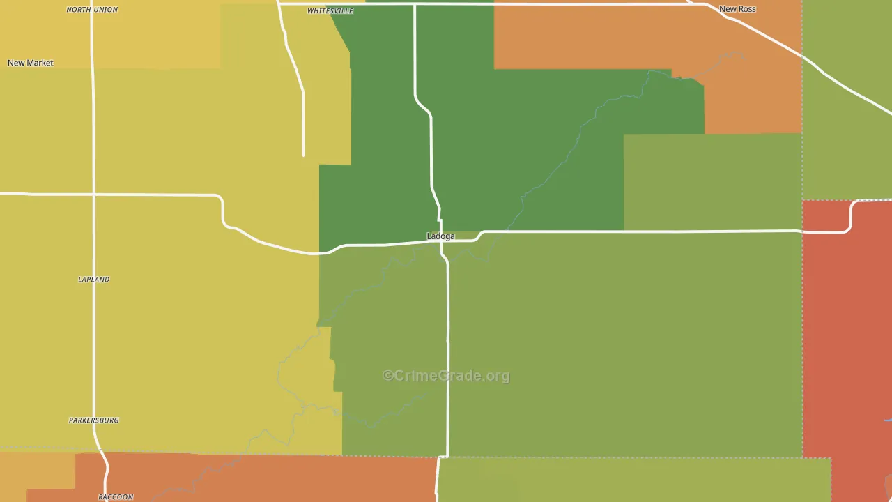 Ladoga, IN Map of Robbery Rates