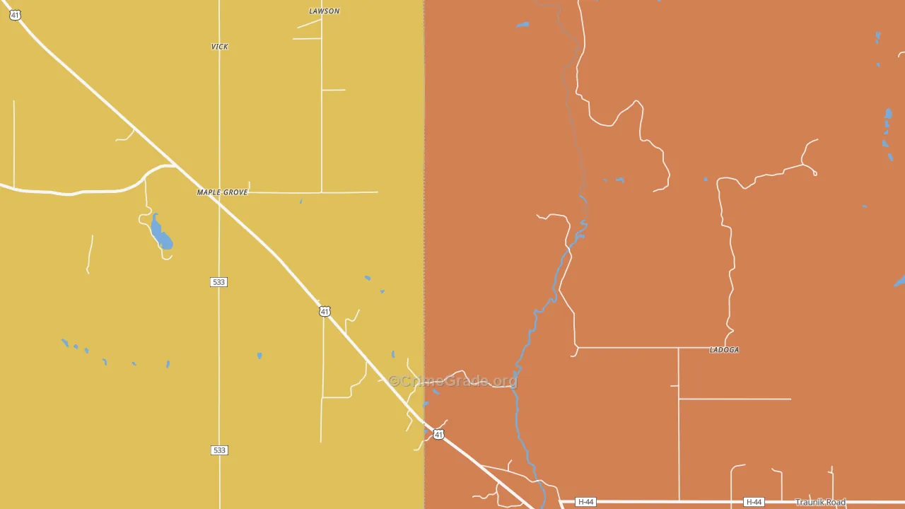 Ladoga, MI Map of Robbery Rates