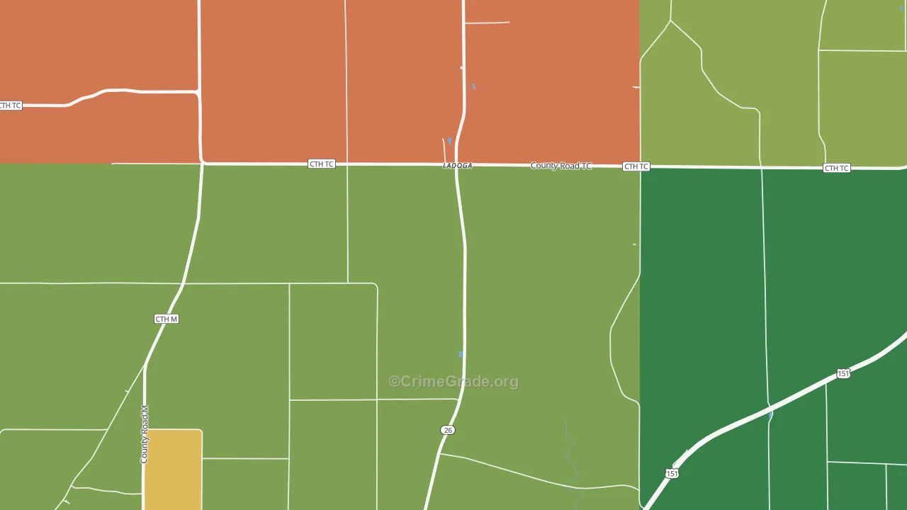 Ladoga, WI Map of Robbery Rates
