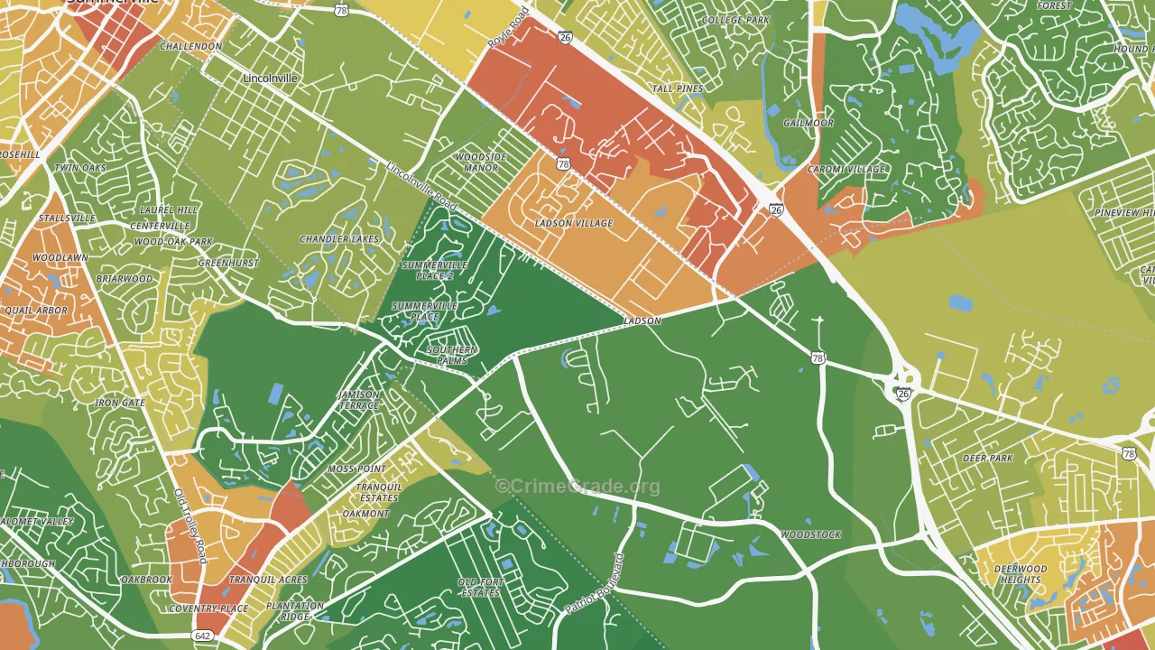 Ladson, SC Map of Robbery Rates