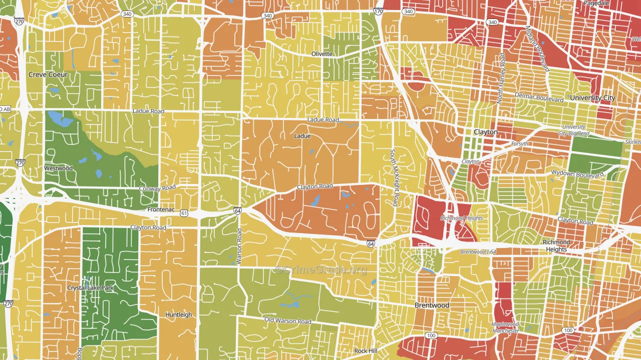 Ladue, MO Map of Robbery Rates